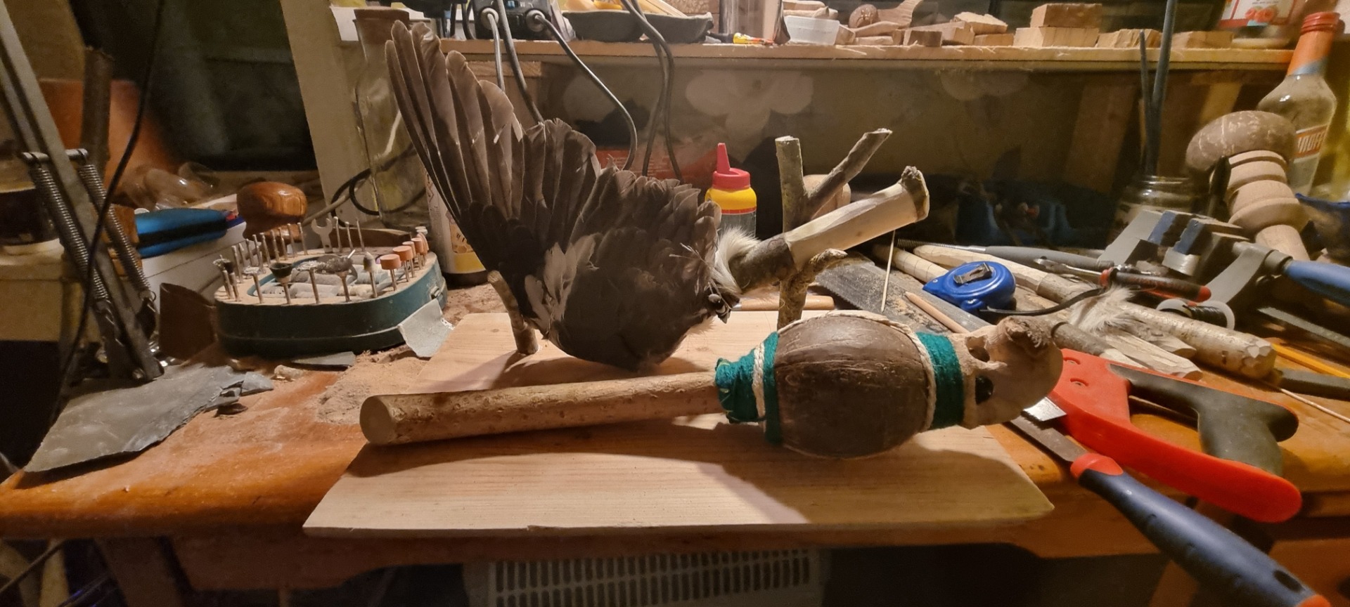 Shamanic rattle and fan just finished in the workshop.